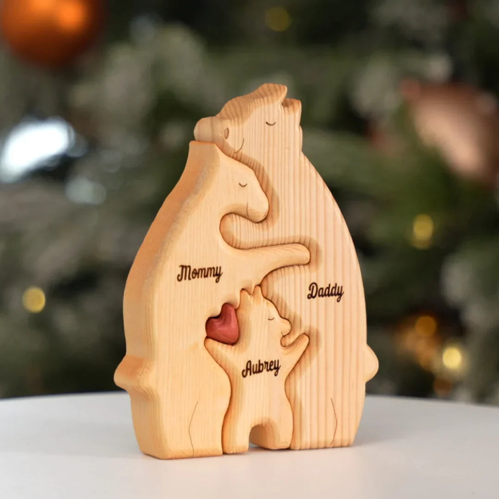 Személyre szabott fa családi medve puzzle 