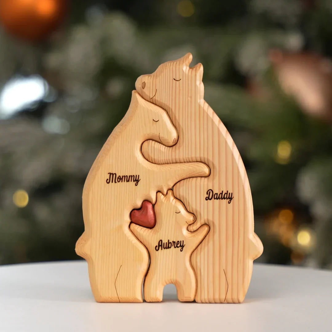 Puzzle de urso familiar personalizado em madeira 
