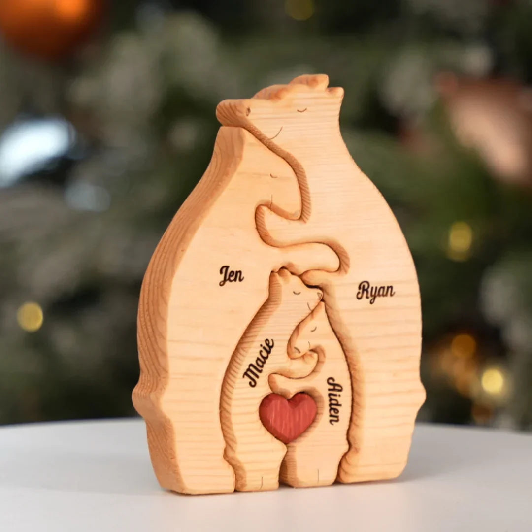 Puzzle de urso familiar personalizado em madeira 