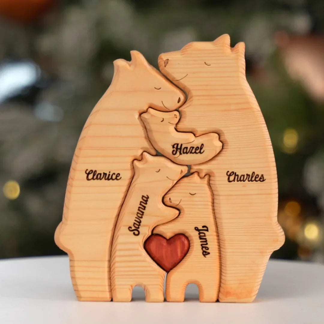 Puzzle de urso familiar personalizado em madeira 