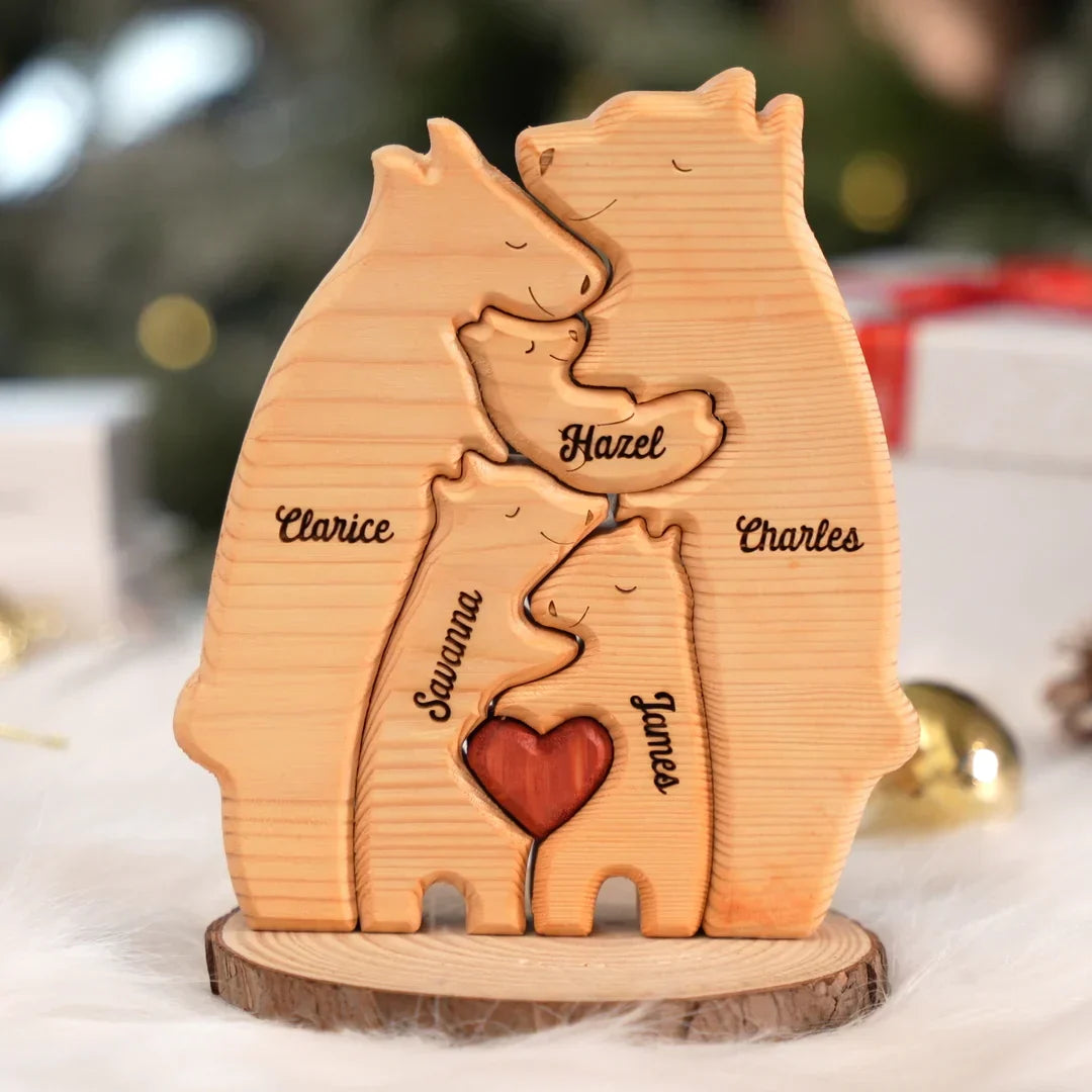 Puzzle de urso familiar personalizado em madeira 