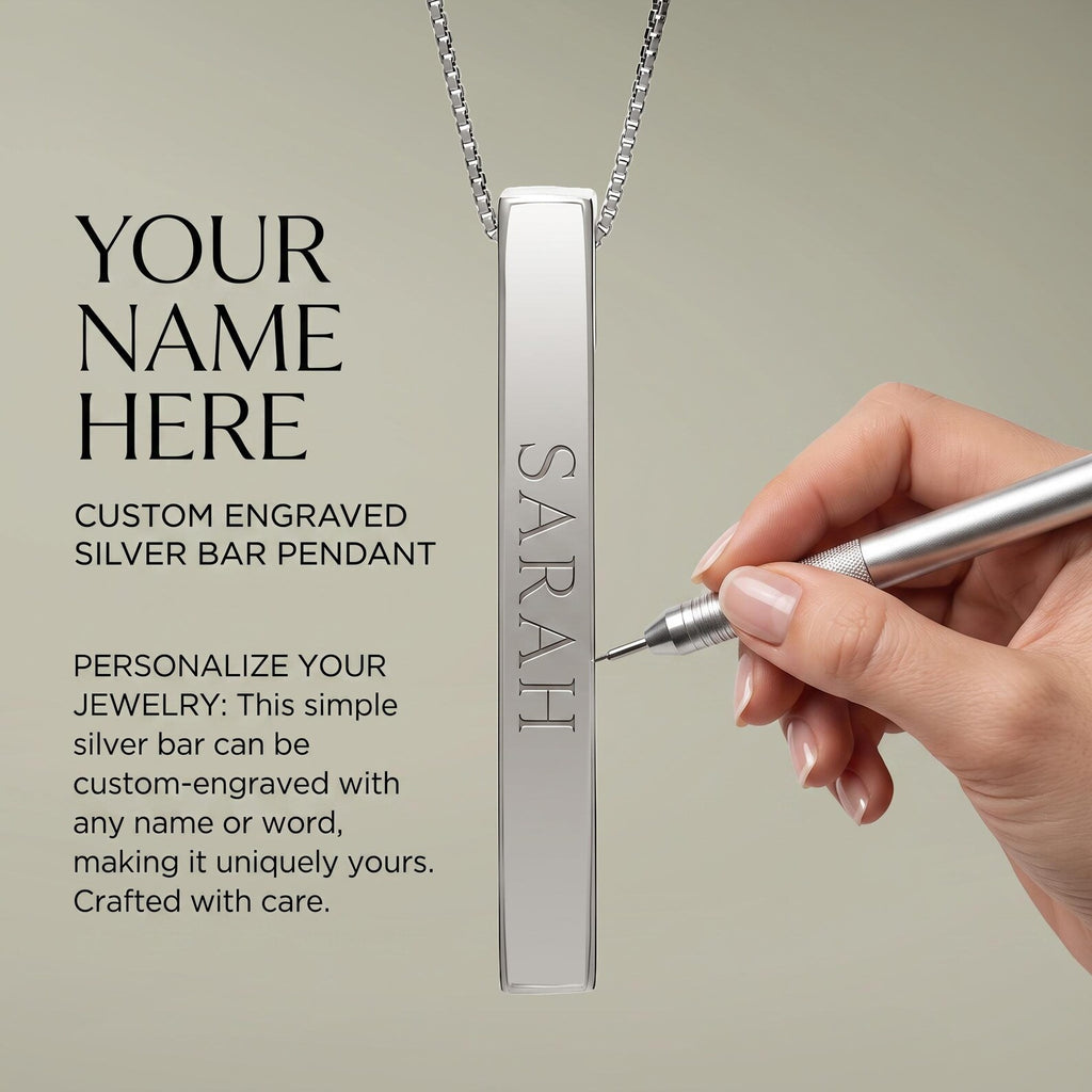 Colar personalizado com barra vertical e nome | Pendente gravado em aço inoxidável 