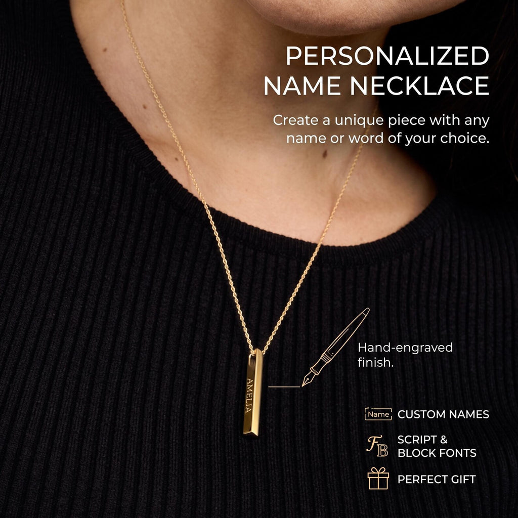 Colar personalizado com barra vertical e nome | Pendente gravado em aço inoxidável 